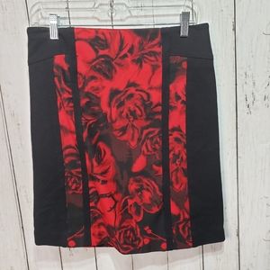 Cache Black Red Floral Pencil Skirt Size 4